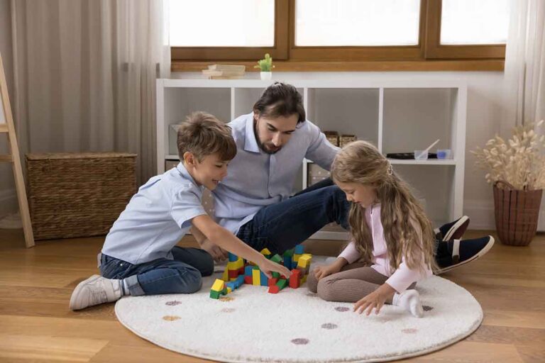 Labeled Praises with Therapist Sthefany Alviar, father teaching his elementary-age son and daughter about sharing with the help of labeled praises